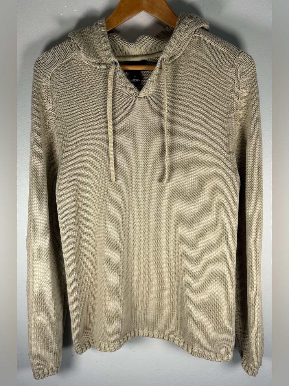 H&M L.O.G.G. Women’s Knitted Sweater Hoodie Sz L Beige Nice Sweater! Cotton EUC